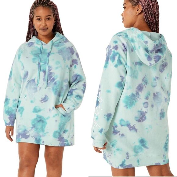 NWT Victoria's Secret PINK Fleece HOODIE Sweatshirt Dress Tie Dye XS - Picture 2 of 11
